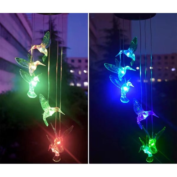 Aurinkoenergialla toimiva tuulikellovalo, värikkäät LED-valot, kolibrilahja, aurinkoenergialla toimiva väriä vaihtava puutarhan riippuva valo, (Värikäs merisiili)