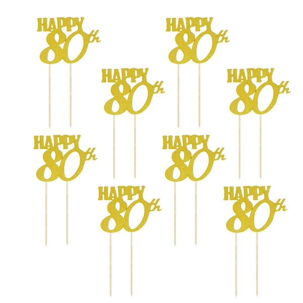 12 st Happy 80th Bokstäver Tårta Toppers Glitter Papper Tårta Picks Söt Cupcake Dekoration Fest Tillbehör Golden12pcs Golden 12pcs