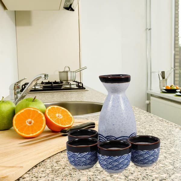 Japanese Ceramic Sake Serving Set 5 Pieces with 35ml Cups and 180ml Pot for Home and Office Use