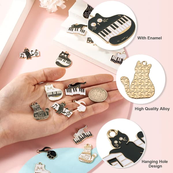 20 stk. emaljelegeringscharms til smykkefremstilling Musiktema Kat Noder Instrument Keyboard 20-28 mm Ørering Armbånd Halskæde