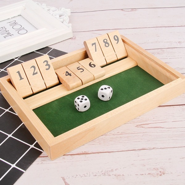 Shut The Box Spill - Tre Spill, Klassisk 12-Tallers Tresett med Terninger, Grønn - Voksne og Barn (1 stk)