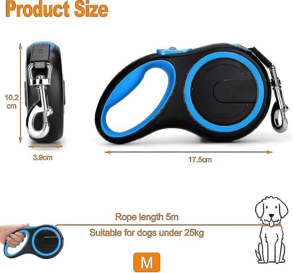 Retractable Dog Leash, One-Button Brake And Lock, Tangle-Free 360 Extendable Leash With High-Density Nylon Braided Strap (M, Brown)