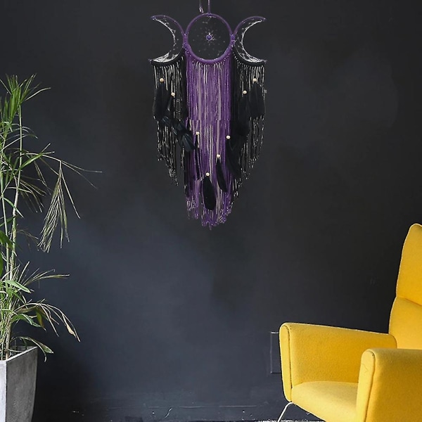 Triple Moon Goddess Makramé Väggbonad Boho Halvmåne Stor Drömfångare Dekoration Hem Sovrum Chic