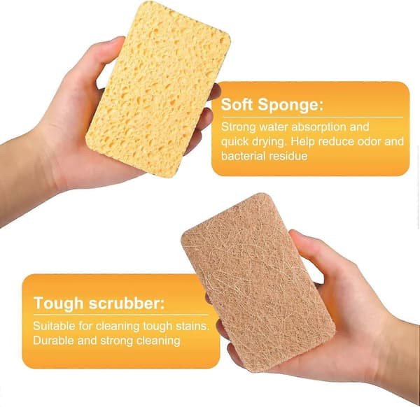8-pack Organic Compostable Sponges for Kitchen Dish, Biodegradable Dish Sponges with Heavy Duty Scrubber Pad