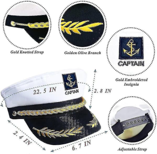 2 Pieces Navy Blue Admiral Hat in Nautical Style - Adjustable Sailor Cap