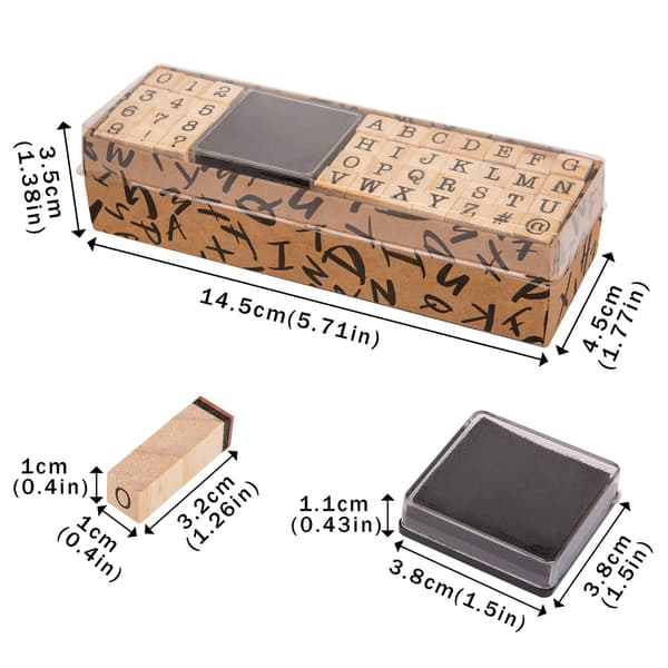 Bokstavsstempler, 40 trestempler - sett med store bokstaver, tall og symboler - mini bokstavsstempler og stempelpute sett