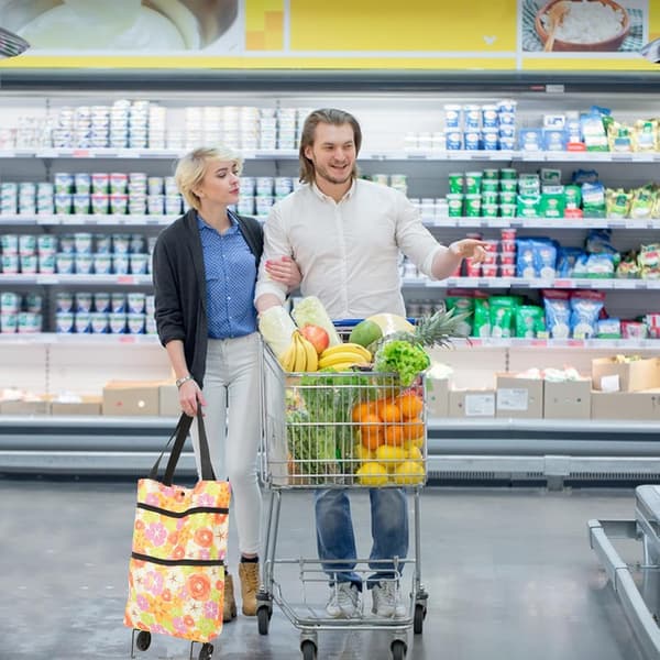 Large Foldable Shopping Cart Bag with Wheels, Lightweight Reusable Grocery Storage Bag