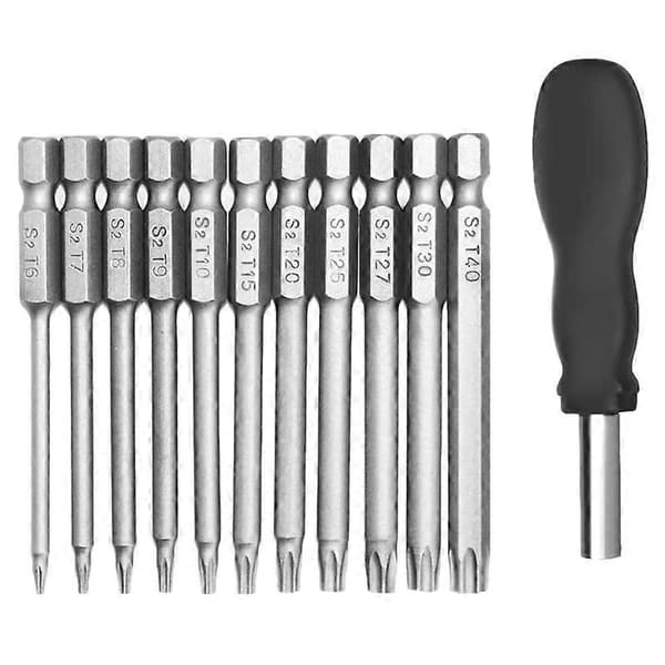 11-pack 75 mm Torx Screwdriver Bit Set 1/4 Inch Hex Shank T6-T40 Star Screwdriver Tool Kit with 1-pack Handle