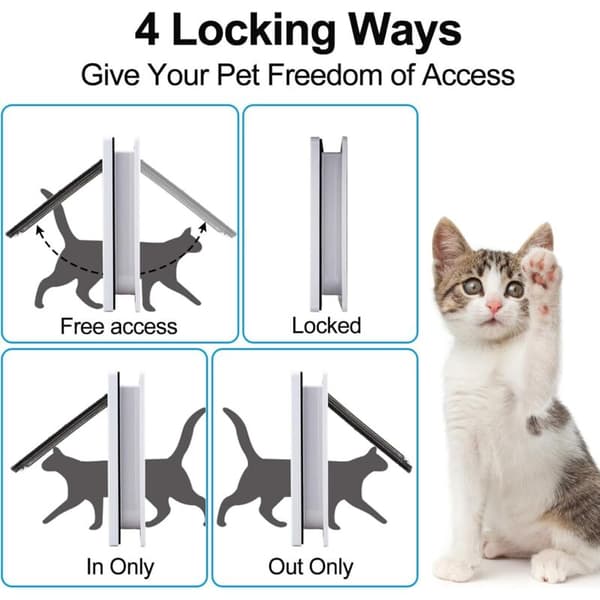 Katteluke. Magnetisk Låsbar 4 Moduser for Kjæledyr Kattunger og Små Katter Hvit