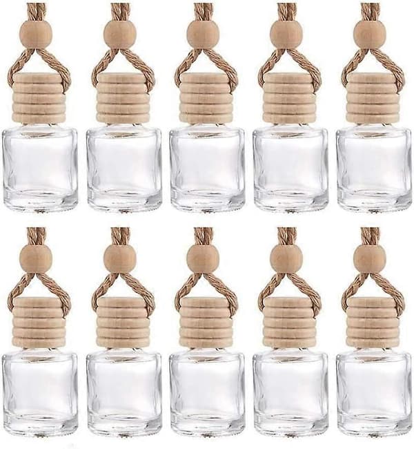 10-pak Bilhængende Diffuser Glas Parfume Flasker Tomme Luftfriskere Diffuser Flaske Vedhæng Olie Parfume Aromaterapi Flaske Ornament Indretning (Rund)