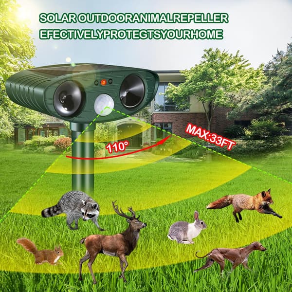 Ultrasonic Cat Repeller, Solar Powered Animal Repeller Waterproof Pest Repellent with Motion Sensor for Yard Dogs Birds Squirrels Deterrent
