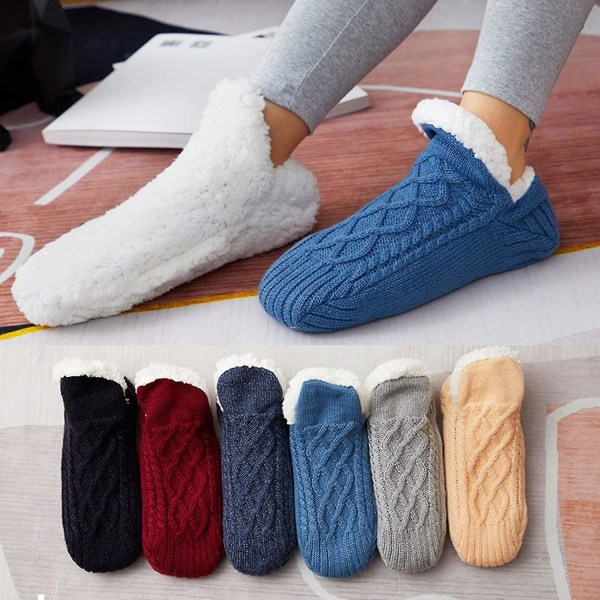 Sokk-deksler Fleece Tykke Gulvsokker Voksen Dame Hjem Vintersokker 40-42 Blå Blue 40-42