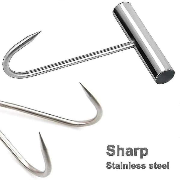 Stainless Steel 8 Inch Hooks T-Handle Meat Bone Hook for Kitchen Butcher Restaurant BBQ Tool