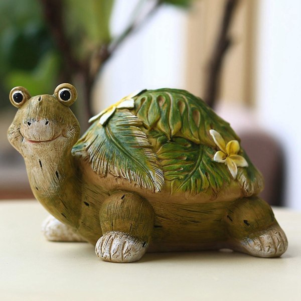 Blomsterskildpaddehavestatue, udendørs dekorativ harpiksstatue-prydnad kompatibel med gårdhave-verandasti-pynt