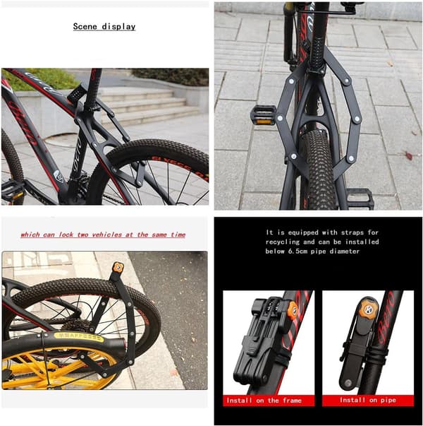 Bicycle Chain Lock with 4-Digit Combination, 8 Hardened Metal Links, Foldable Security Lock for Mountain Bikes