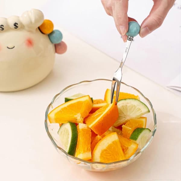 Ceramic Fruit Fork Set with Glazed Holder and Storage Jar, Elegant Kitchen Utensil Organizer