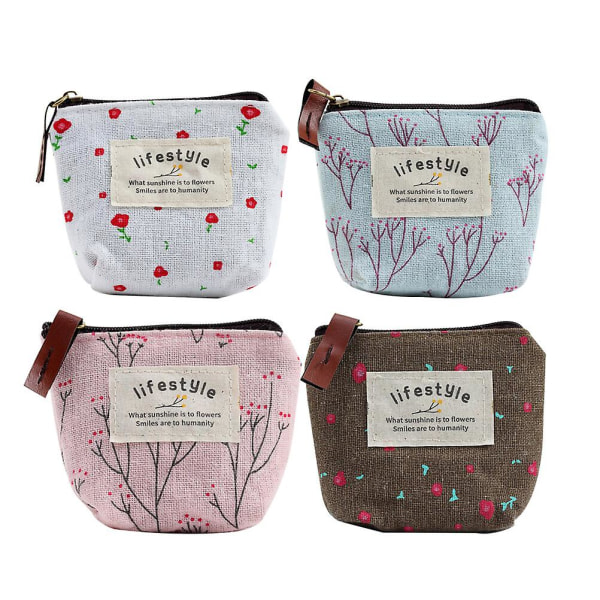 4 st Mini Myntplånbok Mini Plånbok Dragkedja Mynthållare Växelpåse Canvas Växelpengar Väska