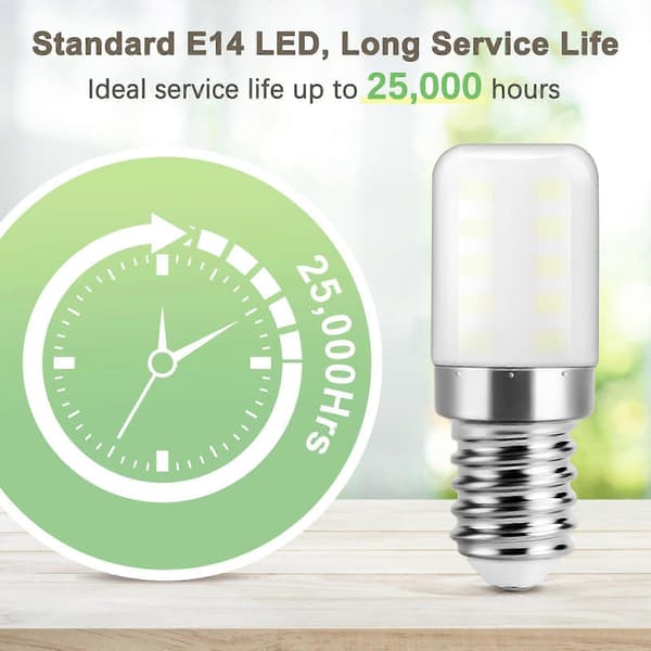 E14 LED Refrigerator Bulb, Cool White 6000K, 2W Replaces 30W Halogen Refrigerator Bulb, 300lm, Small Screw Base LED Bulb, 2 Units