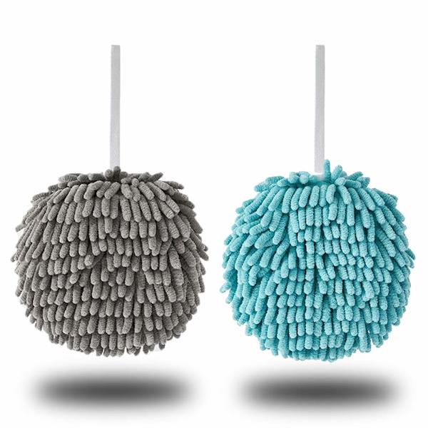 Blå og Grå Chenille Køkken Håndklæde Sæt Hurtigtørrende Hånd Mikrofiber Monokrom Dekorativ Lille Fuzzy Ball Håndklæde med Sløjfe