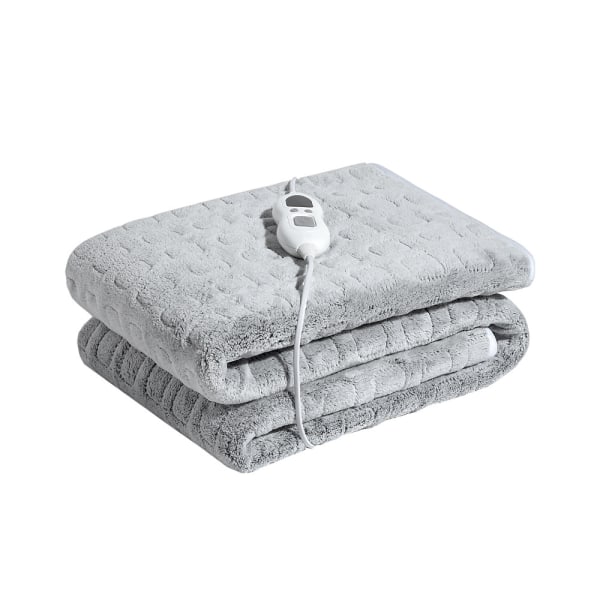 Elektrisk tæppe 50"x60" flannel opvarmet tæppe med fodlomme, hurtig opvarmning, maskinvaskbar, grå