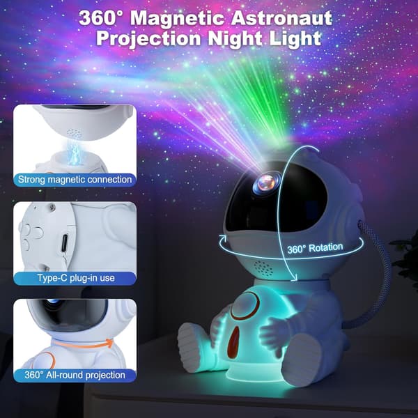Astronautprojektor, LED-stjernehimmelprojektor med 8 tåkemoduser og 5 lysstyrke- og hastighetsmoduser, 2 moduser