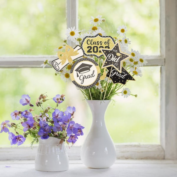 12 st Graduation Pappersfotorekvisita Graduation DIY Rekvisita Graduation Centerpiece Sticks 15X15CM 15X15CM