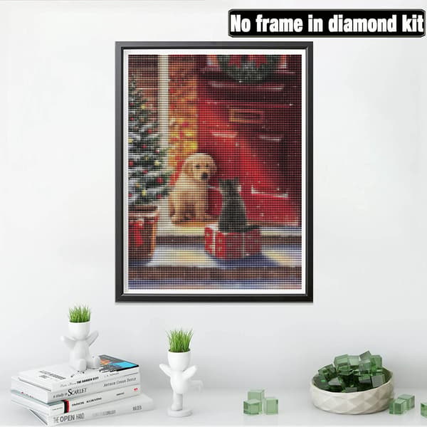 DIY 5D Diamantmaling Julekat og Hund Komplet Tilbehør, C