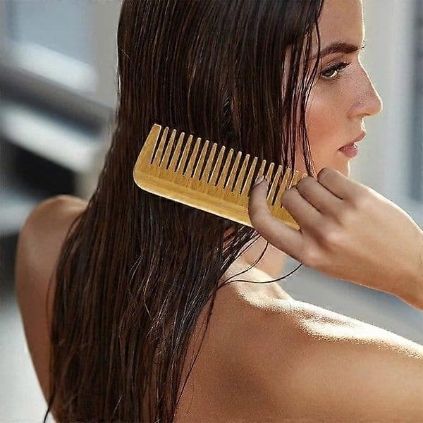 Natural Wood Bamboo Comb, Eco-Friendly Wide Tooth Comb (2 Pack)