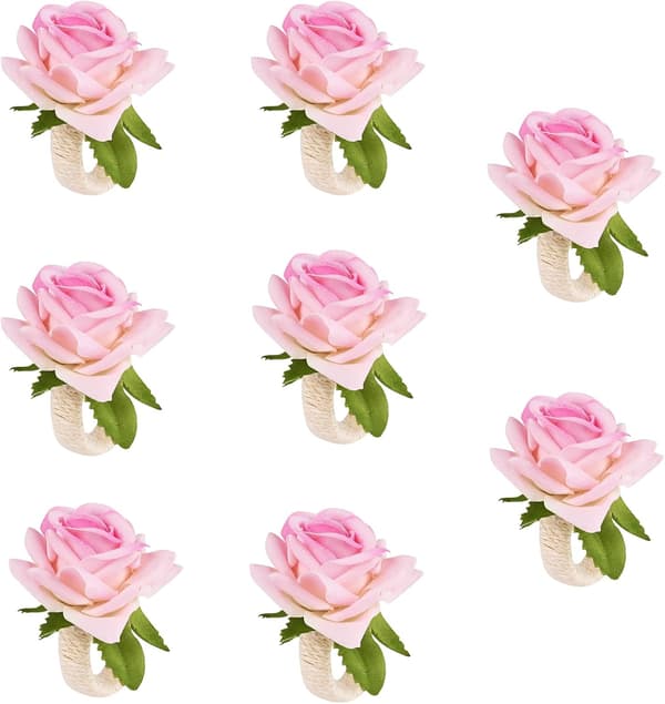 8 stk. servietringe sæt blomstrede servietringe kunstige roser