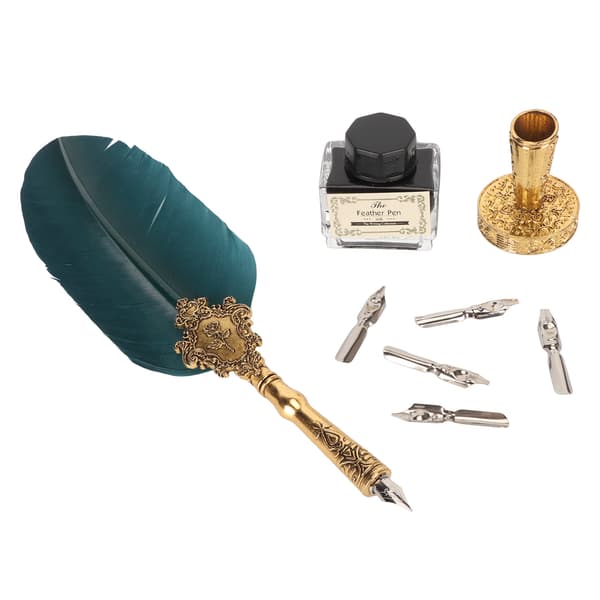 Quill Pen and Ink Set with 5 Replaceable Nibs for Students, Retro Style, Smooth Writing, Feather Pen for School 0.3 0.3