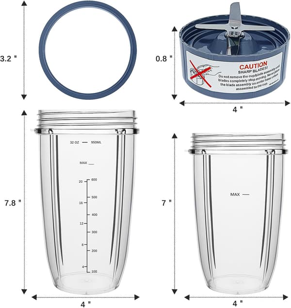 Reservedele til Nutribullet blender, 94 cl & 71 cl-kopper med erstatningsblade (3 stk)