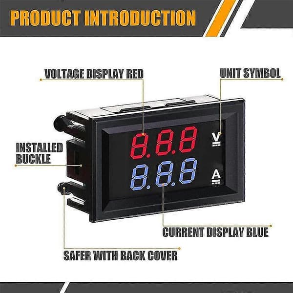 6 stk Digital Voltmeter Amperemeter DC 100V 10A Blå Rød LED Strøm Spenningsmåler Tester Dobbel Display P
