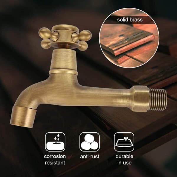 sjqka – Solid Brass Outdoor Faucet – Wall Mounted – G1/2 Thread – Corrosion Resistant – For Pool, Sink, Basin