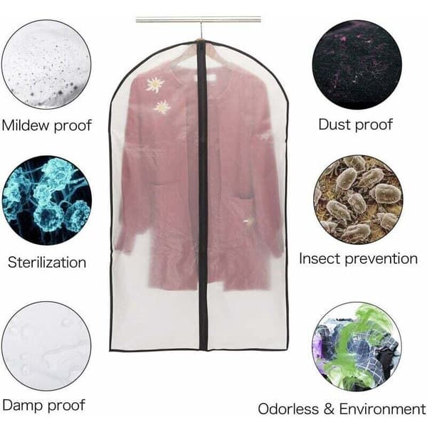 Zippered Garment Bags, Dustproof and Moth-Free, 6-Pack, Transparent