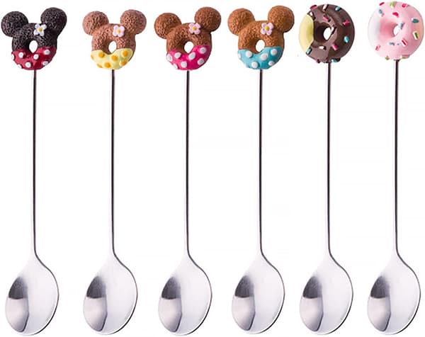 Skedsæt, 6 stk. Rustfri Skeer Donuts og Mickey Mouse Formede Skeer til Børn