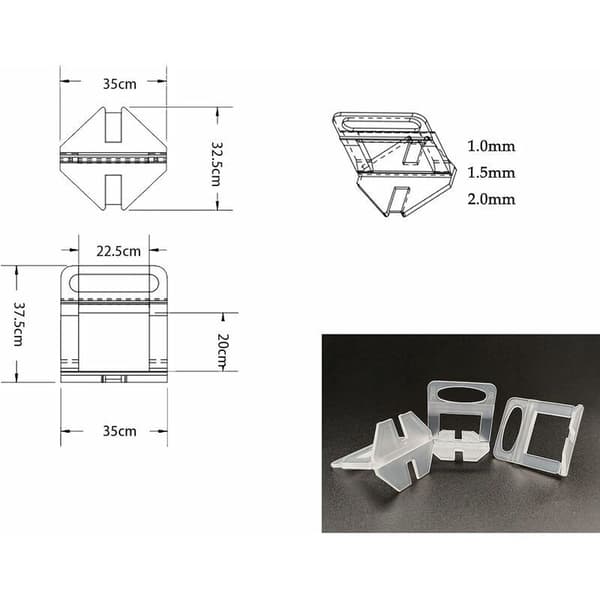 Tile Leveler, 2mm Self-Leveling Tile Spacers, for Installation - 200 x 2mm Tile Spacers