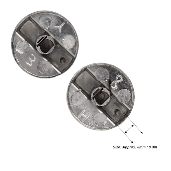 6 stk. 8 mm komfyr-kontrollknapper i sinklegering, erstatningsknapper for kjøkkenkomfyr, gasskomfyr, mikrobølgeovn (0° bryter)