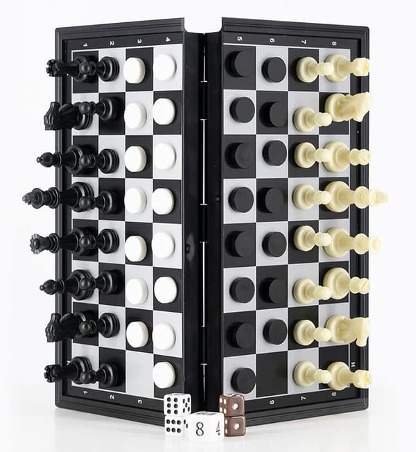 3-i-1 Schack Dam Backgammon Set, Magnetiskt Reseschack med Vikbart Fodral 9,8 Tum