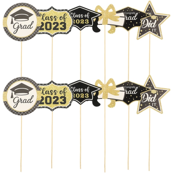 12 st Graduation Pappersfotorekvisita Graduation DIY Rekvisita Graduation Centerpiece Sticks 15X15CM 15X15CM