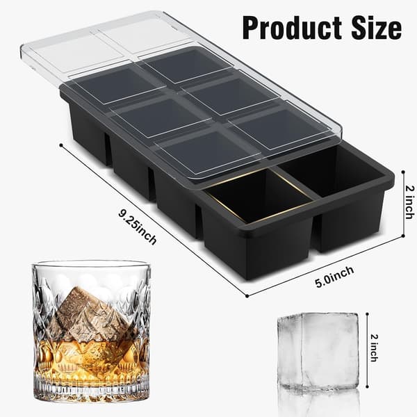 Large Ice Cube Maker, Upgraded Silicone Mold for Square Whiskey Ice Cubes (2-Pack, Black)