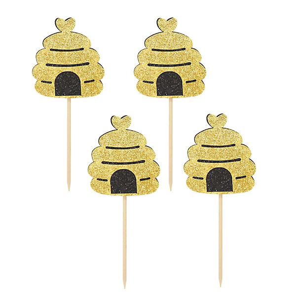 24st Lovely Honeycomb Cake Toppers Glittrande stjärnor Tårtval Cupcake Dekor Festtillbehör för födelsedag Baby Shower Golden Golden