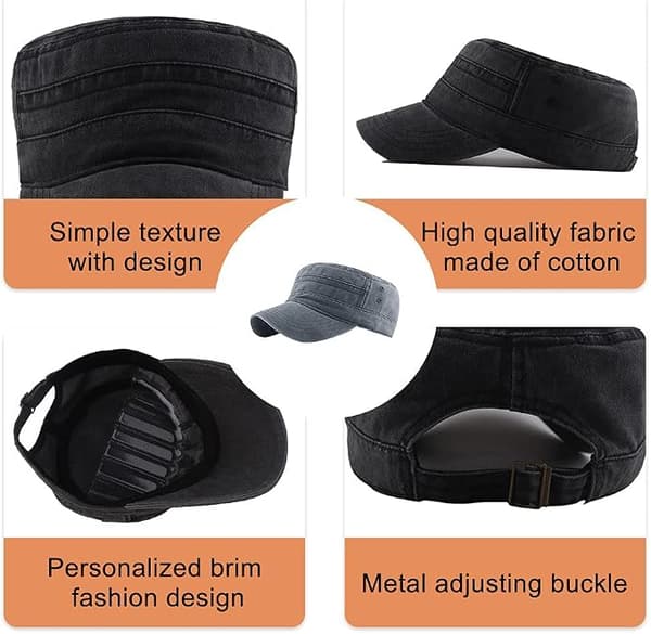 Militær Caps for Menn og Kvinner Klassiske Justerbare Slitte Hatter Unisex Bomull Robust Solid Visir Baseballcaps Sol Vandrehatt Grå grey