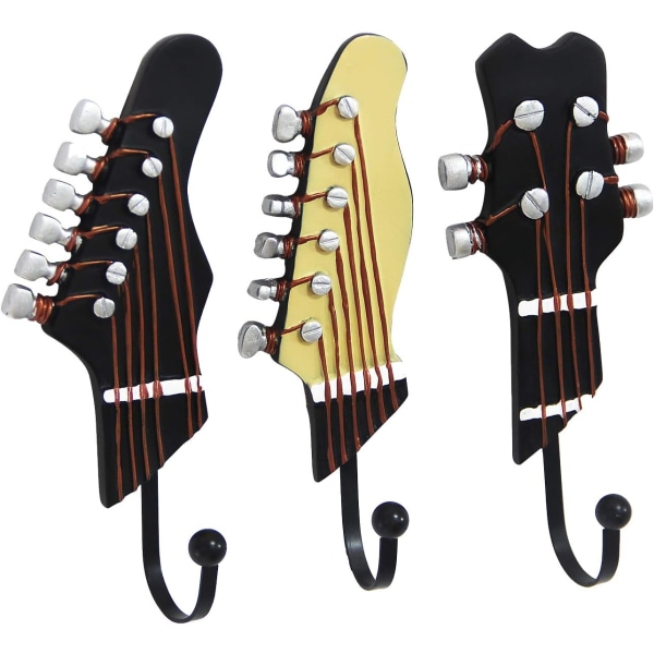 Vintage gitarrformade dekorativa krokar Rackhängare för att hänga kläder Kappor Handdukar Nycklar Hattar Metallhartskrokar Väggmonterade Heavy Duty (3-pack)