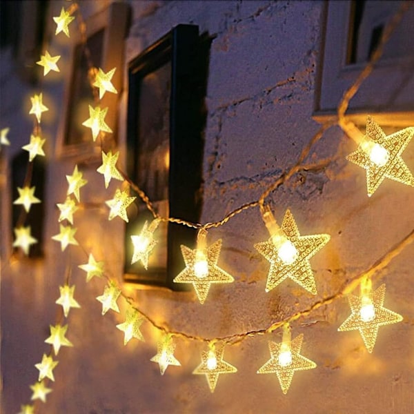 Stjernelysstreng, 20 FT 40 LED Stjerne Feelyse Batteridrevet Vandafvisende Blinkende Julelys til Soveværelse, Feriedekoration (Varmt Hvidt)
