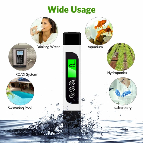 Digitaalinen vesitesteri, ammattimainen 3-in-1, 0-9999 ppm, ihanteellinen mittari juomavedelle, akvaarioille ja muille