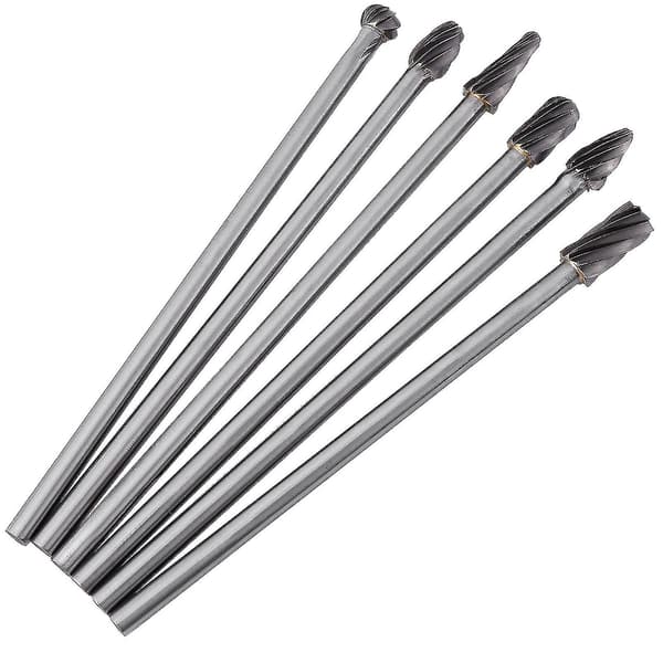 6-pack Tungsten Carbide Aluminum Rotary Burrs Set 6mm Shank 10mm Cutting Diameter