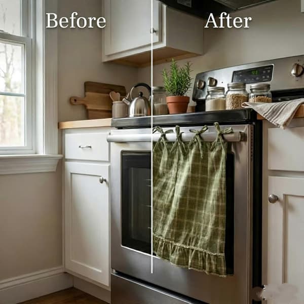 Ruffled Tie-On Oven Skirt, Rustic Kitchen Decor, Heat Resistant, Easy To Install, Hides Clutter And Enhances Style