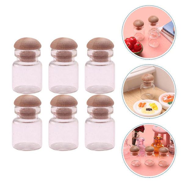 6 stk. Miniature Glasburke Tiny Stocky Glasflasker 1/12 Små Glasflasker 2,3X1,2CM 2.3X1.2CM