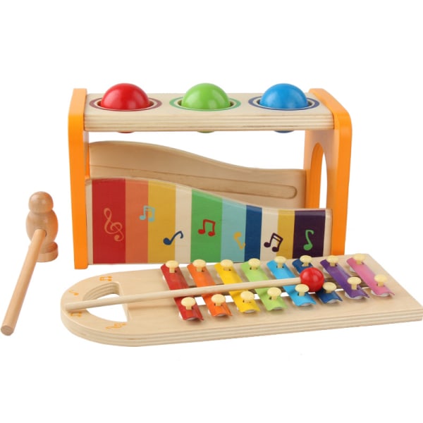 Tappbänk med utdragbar xylofon - prisbelönt slitstark musikalisk bultande leksak i trä för småbarn