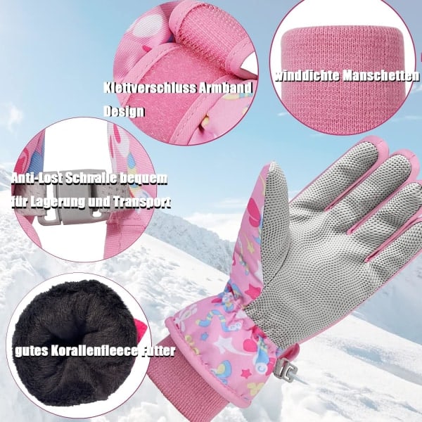 Barn Skidhandskar - Rosa 7-9 År, Varma Vinterhandskar för Pojkar/#